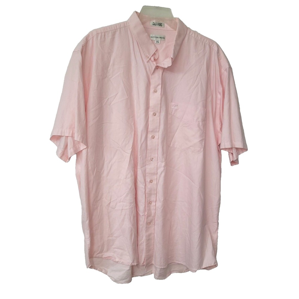 Cutter and Buck Shirt Mens 2XLT‎ Pink Short Sleeve Oxford Button Down Cotton